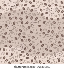 Vector seamless pattern with coffee beans and cups