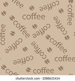 Vector seamless pattern of coffee beans and the word coffee. Thematic background screensaver for product design, packaging, web, design