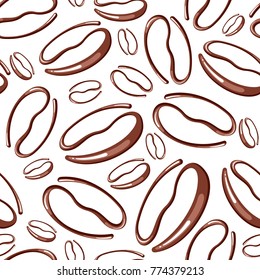 Vector seamless pattern with coffee beans on a white background