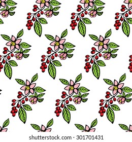 vector seamless pattern of coffee branch with flowers and coffee fruits on it
