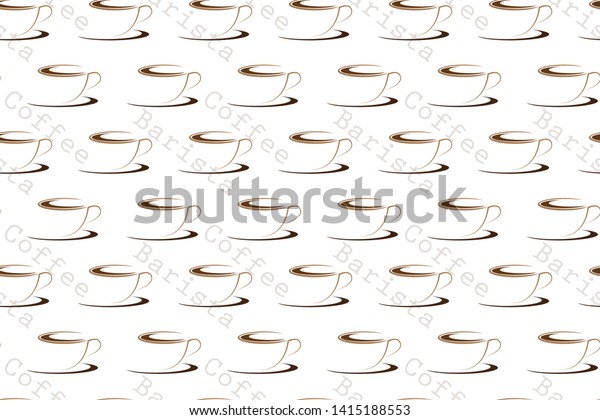 Seamless pattern of coffee cup with text "coffee barista" restaurant wallpaper
