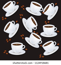 Vector seamless pattern with coffee cups. Backdrop with beverages for menus, cafes, bars and any other design