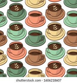 Vector seamless pattern with coffee cups