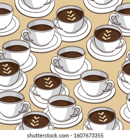 Vector seamless pattern with coffee cups