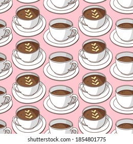 Vector seamless pattern with coffee cups