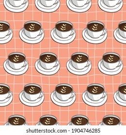 Vector seamless pattern with coffee cups. Retro creative design