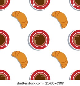  Vector seamless pattern with coffee cups and croissants