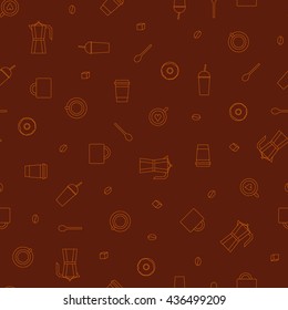 Vector seamless pattern with Coffee icons. Abstract coffee drink texture in flat style. Coffee Background.