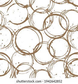 Vector seamless pattern of coffee stains and drops. Abstract background isolated on white background.