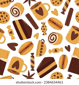 Vector seamless pattern with coffee and sweets