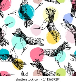 Vector seamless pattern with colibri.