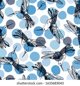 Vector seamless pattern with colibri.