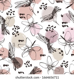 Vector seamless pattern with colibri.