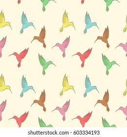 Vector seamless pattern with colibri