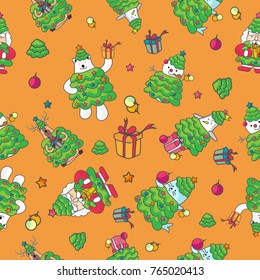 vector seamless pattern  collection character of Santa Claus cartoon has many friends such as bear, reindeer, snow man, penguin and seals.