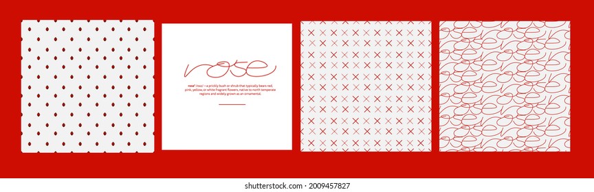 Vector seamless pattern collection for print on packaging, women's underwear, fabric, sleepwear, home wear. Cute style. Girl fashion collection. Hand draw red elements. 