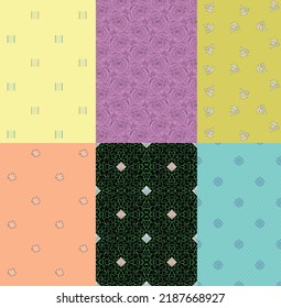 Vector seamless pattern collection.Seamless Floral Pattern in vector.Wild flowers, leaves, branches, candies repeat pattern design set.seamless floral pattern.Handmade. Wallpaper, fabric or design of 