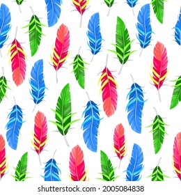 Vector seamless pattern with color bird feathers