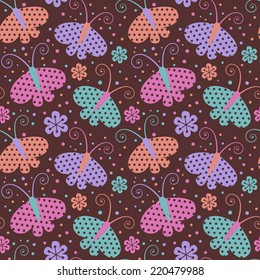 Vector seamless pattern with color butterflies. Decorative background for print, web. Cute illustration