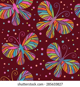 Vector seamless pattern with color butterflies. Cute background. Decorative illustration for print, web