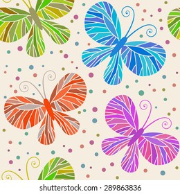 Vector seamless pattern with color butterflies. Cute background. Decorative illustration for print, web