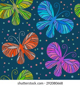 Vector seamless pattern with color butterflies. Cute background. Decorative illustration for print, web