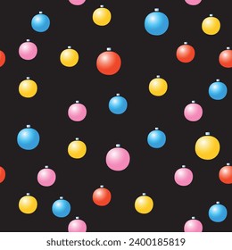 Vector Seamless pattern with color Christmas tree balls in flat style. New year Xmas polka dot texture. For greeting cards, wrapping paper, packaging, fabric, prints.