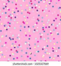 vector seamless pattern with color confetti stars on a pink background
