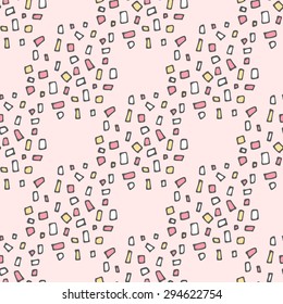 Vector seamless pattern with color confetti. On light pink background.