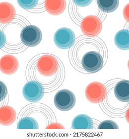 Vector seamless pattern with color dots.  Abstract watercolour background with color circles on white. 