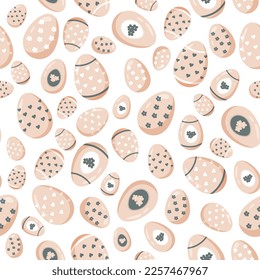 Vector seamless pattern of a color eggs. Illustration of easter decorative eggs background textile or wrapping. Traditional easter ornament. Happy easter. Hand-drawn. Vector illustration.