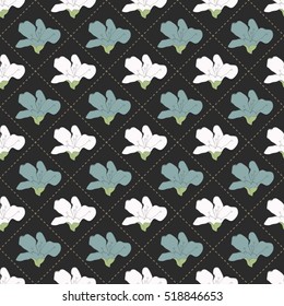 Vector seamless pattern with color elegant squares filled with tender flowers