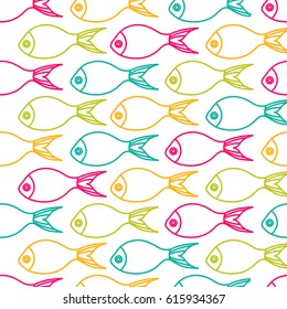 Vector seamless pattern with color fishes