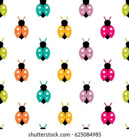 Vector seamless pattern with color ladybug