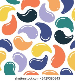 Vector seamless pattern with color patches. Multi-colored cosmetic product on a white background. Illustration with drops or spots. Flat patch print