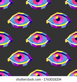 Vector seamless pattern with color polygonal eyes