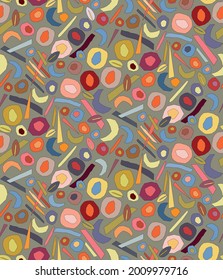 Vector seamless pattern Color Rhythm of Stone Fruits. Though abstract at the first glance, the pattern still has a deliberate ornamental character inside. The colors were taken from real fruits.