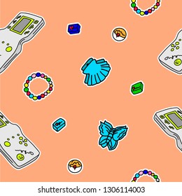 Vector seamless pattern a color set of things from the 90s.Vector pattern with 90's style vector isolated objects and graphic elements