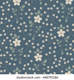 Vector seamless pattern with color small flowers and elegant stems