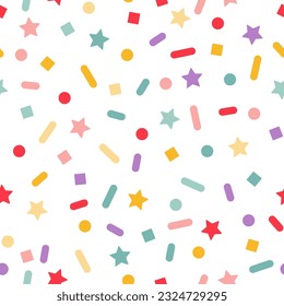 Vector Seamless Pattern with Color Sprinkles. Colorful Carnaval Confetti Texture. Cake, Ice Cream and Donut Topping Illustration. Funny Kid Festival Background