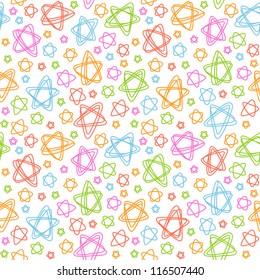 Vector seamless pattern with color stars of doodles. Abstract ornamental background. Simple stylized illustration in childish hand drawn style. Texture for print, web, wallpaper, textile, cover, paper