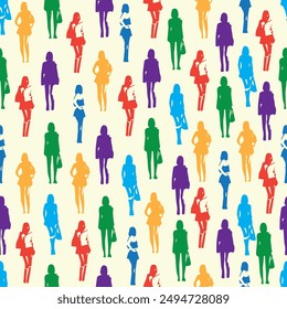 
vector seamless pattern in color tones with the image of silhouettes of girls, can be used in textiles, pattern for design, background, for wallpaper, pattern fills, surface textures in fashion style