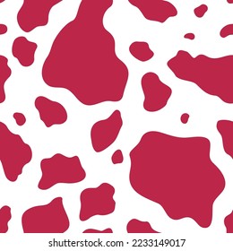 Vector seamless pattern in color of the year 2023 viva magenta with cow animal skin