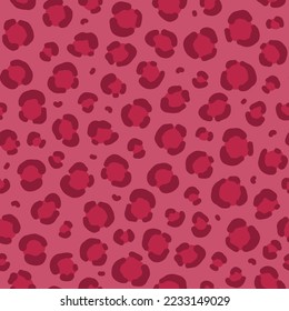 Vector seamless pattern in color of the year 2023 viva magenta with animal leopard skin