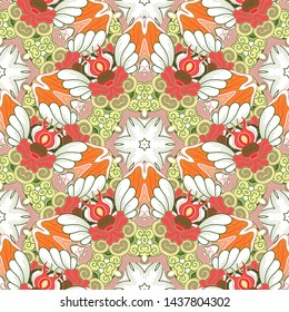 Vector Seamless Pattern In Color For Your Design. Printable Coloring Pages. Hand Drawn Decorative Scales