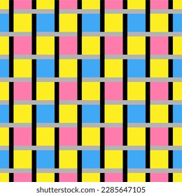 Vector seamless pattern of colored abstract geometric shapes and grid
