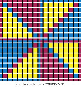 Vector seamless pattern of colored abstract geometric shapes and grid