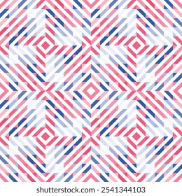 A Vector seamless pattern of colored abstract geometric shapes and grid style bauhaus