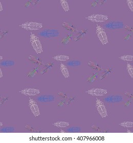 vector seamless pattern with colored abstract feathers for print, cover,textile
