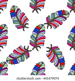 vector seamless pattern with colored abstract feathers